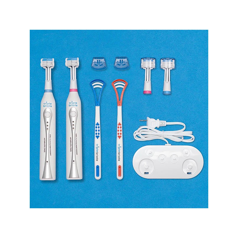 Triple Bristle Duo 3-sided Sonic Electric Toothbrush 2 Brushes &