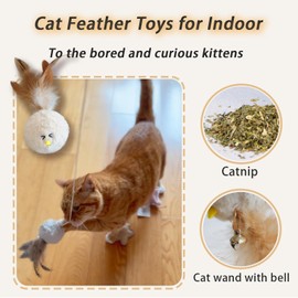 Veinbuty 3 PCS Cat Wand Feather Toy, Cat Teaser Sticks with Catnip & Bell Interactive Plush Ball Cats Toys for Indoor Play Chase Exercise with Kittens