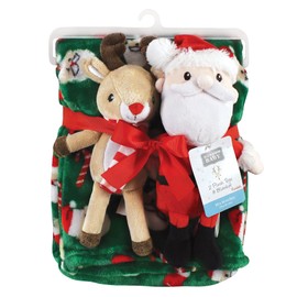 Hudson Baby Unisex Baby Plush Blanket with Toy, Rudolph and Santa, One Size