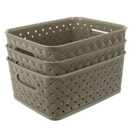 Operitacx 3pcs Dark Woven Storage Basket with Handle Decorative Desktop Organizer for Sundries Home and Office Use
