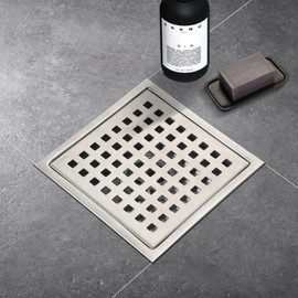 kuaisailsk - Drenaje cuadrado de 6 pulgadas con brida, rejilla de patrón Quadrato extraíble, acero inoxidable SUS 304 de grado alimenticio, colador de pelo (1 pieza de níquel cepillado)