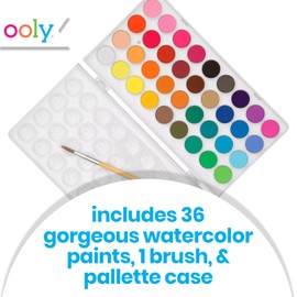Ooly Lil' Watercolor Washable Paint Pods Set with Brush, 36 colors & 1 Paintbrush, Washable Watercolors in a Portable Case, Back to School Supplies for All Ages, Bright & Vibrant Colors