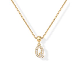 PAVOI 14K Yellow Gold Plated Sliding Adjustable Cubic Zirconia Initial Charm Necklace for Women | Alphabet Charms - Q, Yellow Gold, Cubic Zirconia
