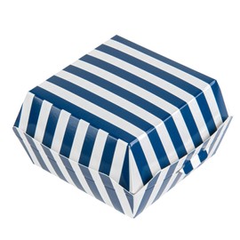 Restaurantware 2.8 x 2.8 x 2 Inch Mini Burger Boxes 100 Clamshell Food Containers - Hinged Lid Striped Blue And White Paper Take Out Boxes Serve Sliders Or Finger Foods