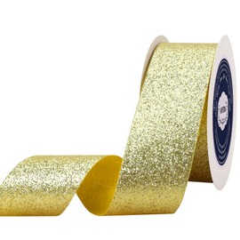 VATIN Gold Continues Glitter Ribbon - 1-1/2 Inch x 25 Yards for Gift Wrapping, Crafts, Christmas Tree, Ornaments, and Home Decor - Gold Cut Edge Christmas Ribbon