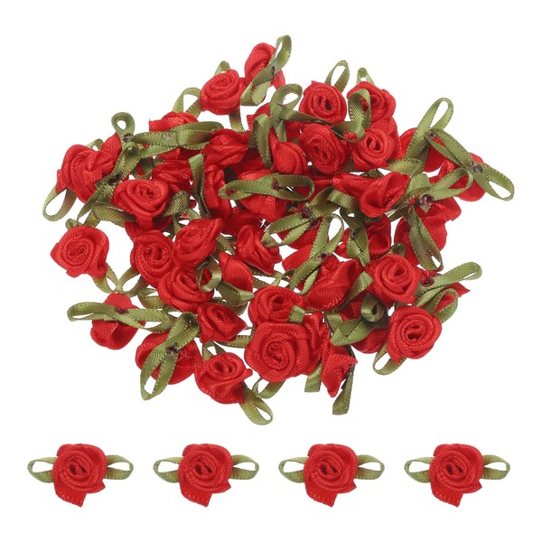 sourcing map 30 Pcs Red Mini Ribbon Bows Roses 5/8"