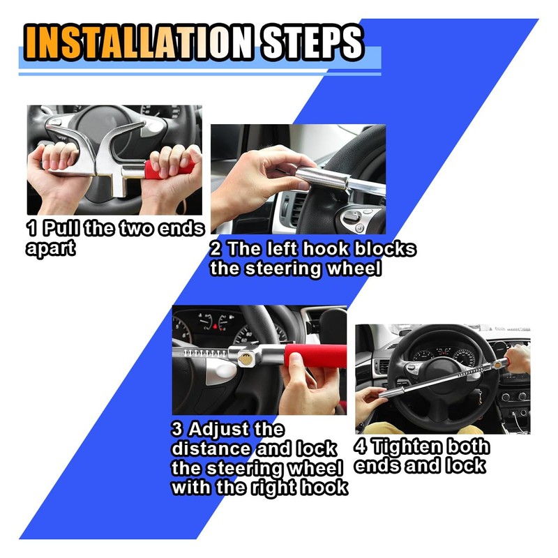 Car Steering Wheel Lock, Car Security Anti-Theft Device Retractable Steering