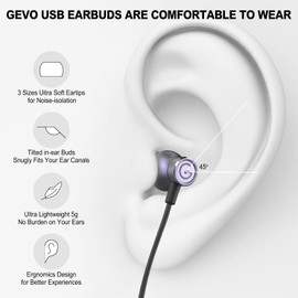 GEVO USB Earbuds Headset with Microphone for PC, USB Earphones for Computer, Headset USB with 2M/6.6FT Long Cord, Noise Cancelling Microphone USB Headphone for PC Laptop, Control & Mute Function