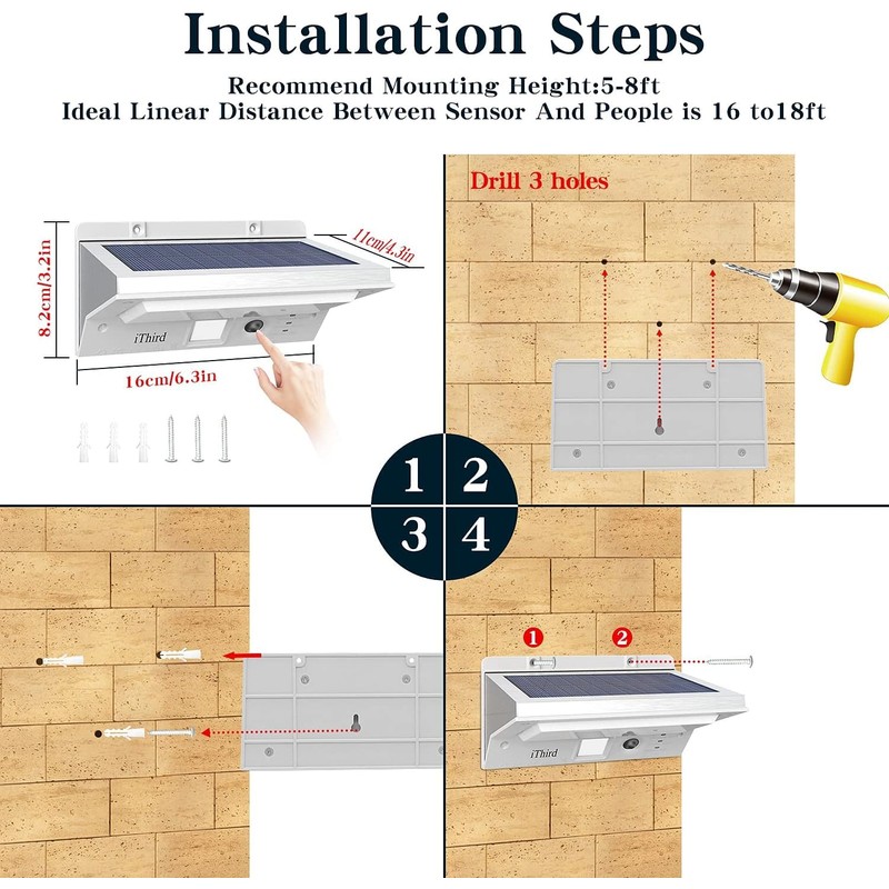 iThird Solar Flood Lights Outdoor Motion Sensor: Stainless Steel Motion