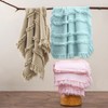 Ultra Soft Pre-Washed Quilted Boho Throw Blanket, Ruffle Fringed Beige