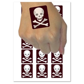 Skull and Crossbones Solid Temporary Tattoo Water Resistant Fake Body Art Set Collection - 15 2" Tattoos (1 Sheet)