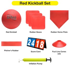 Xcello Sports Kickball Set - 10" Playground Ball, Throw Down Bases, Foul Marker Discs, 12" Pump and Scoreboard