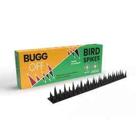 BUGGOFF - Bird & Rodent Spikes, Unique Spike Pattern effecitviely deteres Pesky Pigeons, Squirrels, Raccoons. Installs on Fences, Gates, Roofs, Walls and More! (15 Feet, Black Plastic)