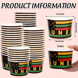 Whaline 50Pcs Juneteenth Treat Snack Cups Red Green Yellow Disposable Paper Bowls 6.5oz 19th of June Paper Cups Ice Cream Bowl for Dessert Treats Freedom Day Party Favor Supplies Decor