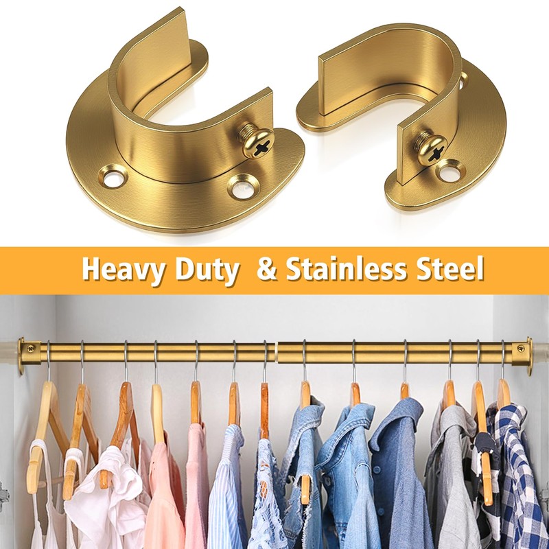 FIRJOY 2Pcs Heavy Duty Stainless Steel Closet Rod Bracket Holder