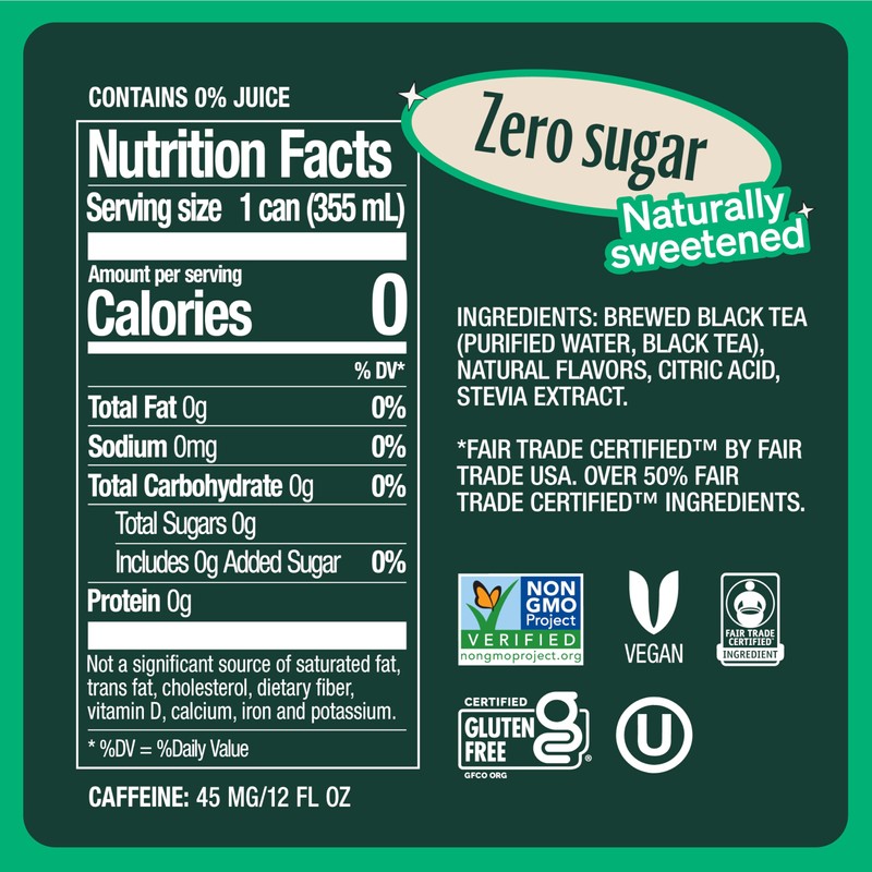 Zevia Zero Sugar Tea, Black Tea with Peach, 12 oz