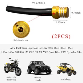 Yourkar 2 PCS Hose Gas Fuel Tank Cap, Aluminum Breather Fuel Valve Vent with Flexible Tube, Gas Tank Filler Cap Replacement for CRF YZF Motorcycle Dirt Bike, Motorcycle Accessories(Yellow)