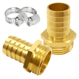 Brass 3/4" Barb x 3/4" GHT Male Garden Hose End Connector, 2PCS