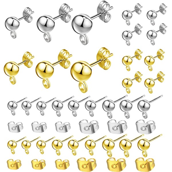 240 Pcs Ball Post Earring Studs with 3 Size Round