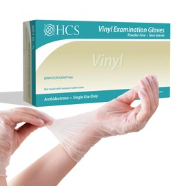 HCS Vinyl Gloves - XL Gloves Disposable, Latex-Free - Vinyl Disposable Glove, Cooking, Food Prep, Cleaning - Exam Glove, XL (100/Box)