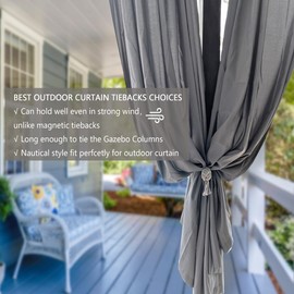 JQWUPUP 4 Pack Rustic Curtain Tiebacks - Decorative Outdoor Curtain Drapery Holdbacks Holders - Hand Knitting Cotton Rope Drape Tie Backs for Sheer and Blackout Curtain (Set of 4, Beige)