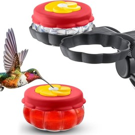Handheld Small Glass Hummingbird Feeders (Set of 2) with Window Suction Mount Base - Window/Handheld or Tabletop Mini Hummingbird Feeders for Outdoors