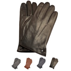 AKAROA ESTD 2019 Men's MAX Leather Gloves, Touchscreen Function, Italian Leather, Recycled Knitted Lining Made of 50% Cashmere and 50% Wool, 5 Sizes S - XXL, Max Black Brown
