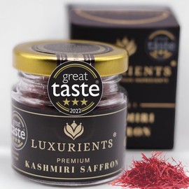 Luxurients Himalayan Kashmiri Saffron 1g Awarded Great Taste 2022. Pure red Saffron Threads Grade 1. For Paella, Saffron Tea, Desserts. Quality Safron. Certified 100% pure Saffron from a trusted brand