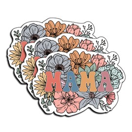 (3Pcs) Mama Mom Cute Floral Sticker Decoration for Books Laptops Phones Tumbler 3" Waterproof Vinyl for Water Bottle Pretty Mom Mama Grandma Decals Celebrate Your Mom's Love Stickers 3"x2.36" inch