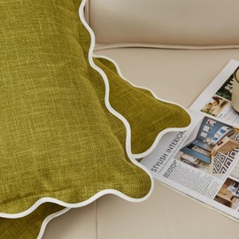 Mayler Yee Scalloped Throw Pillow Covers Set of 2 for Living Room, Soft Cotton & Cozy Linen, Boho Sytle Decorative Home (Olive Green, 12x20 Inch)