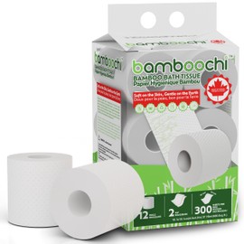 Bamboochi Bamboo Toilet Paper, Septic Safe Toilet Paper 2 Ply 12 Rolls 300 Sheets Per Roll, Soft Unscented Bath Tissue, RV Safe, Eco-Friendly, Non Chlorine, PFAS Free, Made in Canada