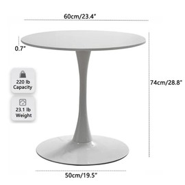23.4" Tulip Dining Table White Round Dining Table, Perfect for 4-6 People Modern Tulip Kitchen Table MDF Dining Table Tabletop & Sturdy Metal Pedestal for Dining Room, Living Room, Cafe