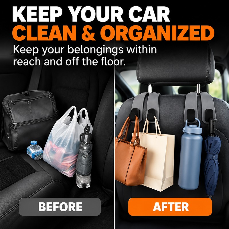 Car Headrest Hooks for Bags and Everyday Storage – Easy-Install
