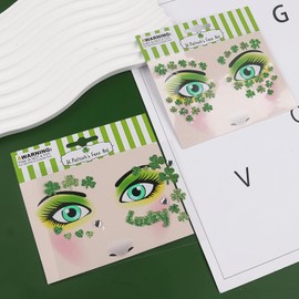 St. Patrick's Day 2-Pack Shamrock Temporary Tattoos - Green Clover Face Art Glitter Stickers for Adults