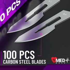 MedHelp Pack of 100 Disposable Scalpel Blades #24, Size 24 Surgical Blades, High Carbon Steel Dermaplane Blade Tool. Individually Wrapped #24 Scaple Blade, Sterile