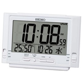 Seiko Clock SQ320W Digital Radio Controlled Desk Clock, White Pearl, 3.3 x 5.2 x 1.8 inches (84 x 132 x 46 mm)