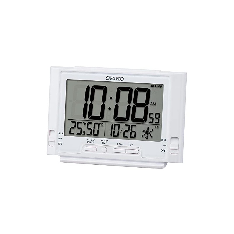 Seiko Clock SQ320W Digital Radio Controlled Desk Clock, White Pearl,