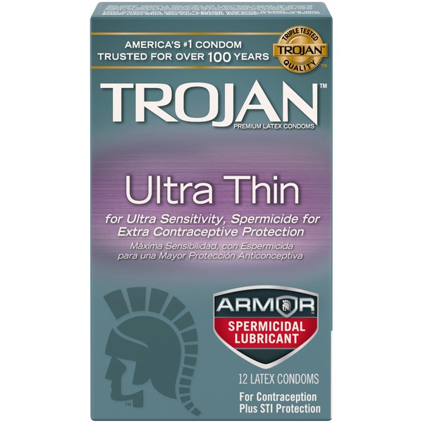 Sensitivity Ultra Thin Spermicidal Lubricant Premium Latex Condoms, Pack of 4