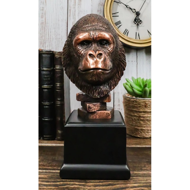 Rainforest Silverback Gorilla Head Bust Statue in Bronze Electroplated Finish