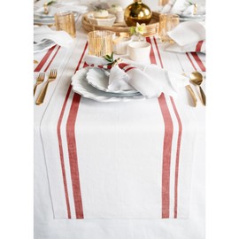 Solino Home Stripe Linen Table Runner 90 inches Long – 100% Pure Linen Red and White Christmas, Winter, Holiday Table Runner 14 x 90 Inch – French Stripe, Machine Washable Farmhouse Table Runner