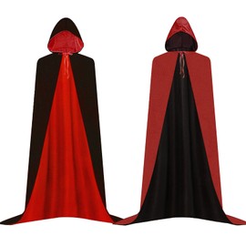 Vampire Cloak Holloween Black Red Hooded Reversible Cape, Unisex Witch Capes for Cosplay Party,Chirdren kids costume (Large-140cm long for Adult)