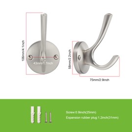 TUNNY 5 Pack Round Coat Towel Hooks - Brushed Nickel Coat Hooks for Hanging Coats Towel Hooks for Bathroom Wall Mounted Zinc Alloy Bath Towel Hooks Robe Clothes Hook Holder Heavy Duty Wall Hooks
