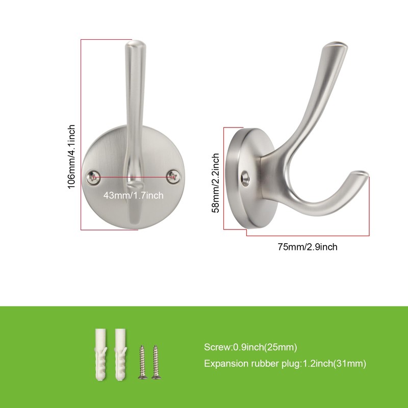 TUNNY 5 Pack Round Coat Towel Hooks - Brushed Nickel