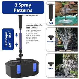 VCRAZE All-in-One Pond Filters for Outdoor Ponds 500-750 Gal, 850GPH Koi Pond Pump with 3 Spray Patterns, Pond Fountain Kit for Water Feature, Garden, Bird Baths, Upgradeable for LED and U - V Lamp