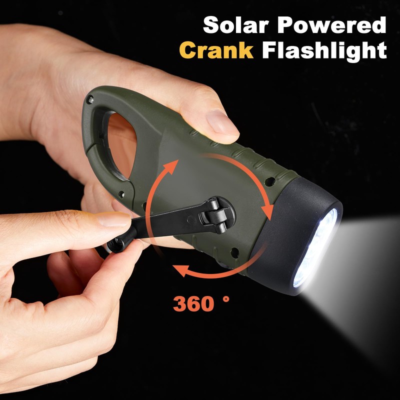 Mudder 4 Pack Hand Crank Solar Powered Flashlight Emergency Rechargeable