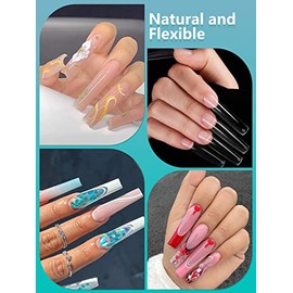 LIONVISON 3Xl Clear Full Cover Puntas de Uñas Cuadradas para Uñas Acrílicas Profesional, 504Pcs Extra Largos Cónicos Cuadrados Rectos Uñas Puntas, 12 