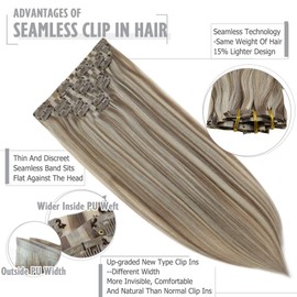 Full Shine Invisible Clip In Hair Extensions 12 Inch Human Hair Clip In Hair Extensions Highlights Color 8 And 60 Blonde 8 Pcs 100 Grams Double Weft Seamless Clip In Real Hair