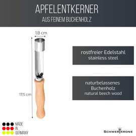 Schwertkrone Apple Corer Stainless Steel Made in Germany Beech