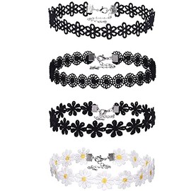 MEQNOIG Black White Choker Necklace Lolita Lace Collar Retro Gothic Necklace Set for Women