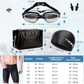 SlowTon Traje de Baño Corto Hombre 6 en 1, Bañador Corto de Natación Secado Rápido, Incluye Gafas Goggles de Natación Antivaho y Protección UV, Gorro de Natación, Tapones Oídos, Pinza Nasal, Bolsa